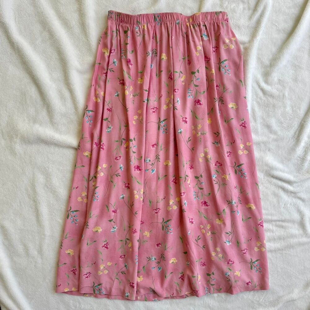 VTG Pink Floral Midi Skirt Cottagecore